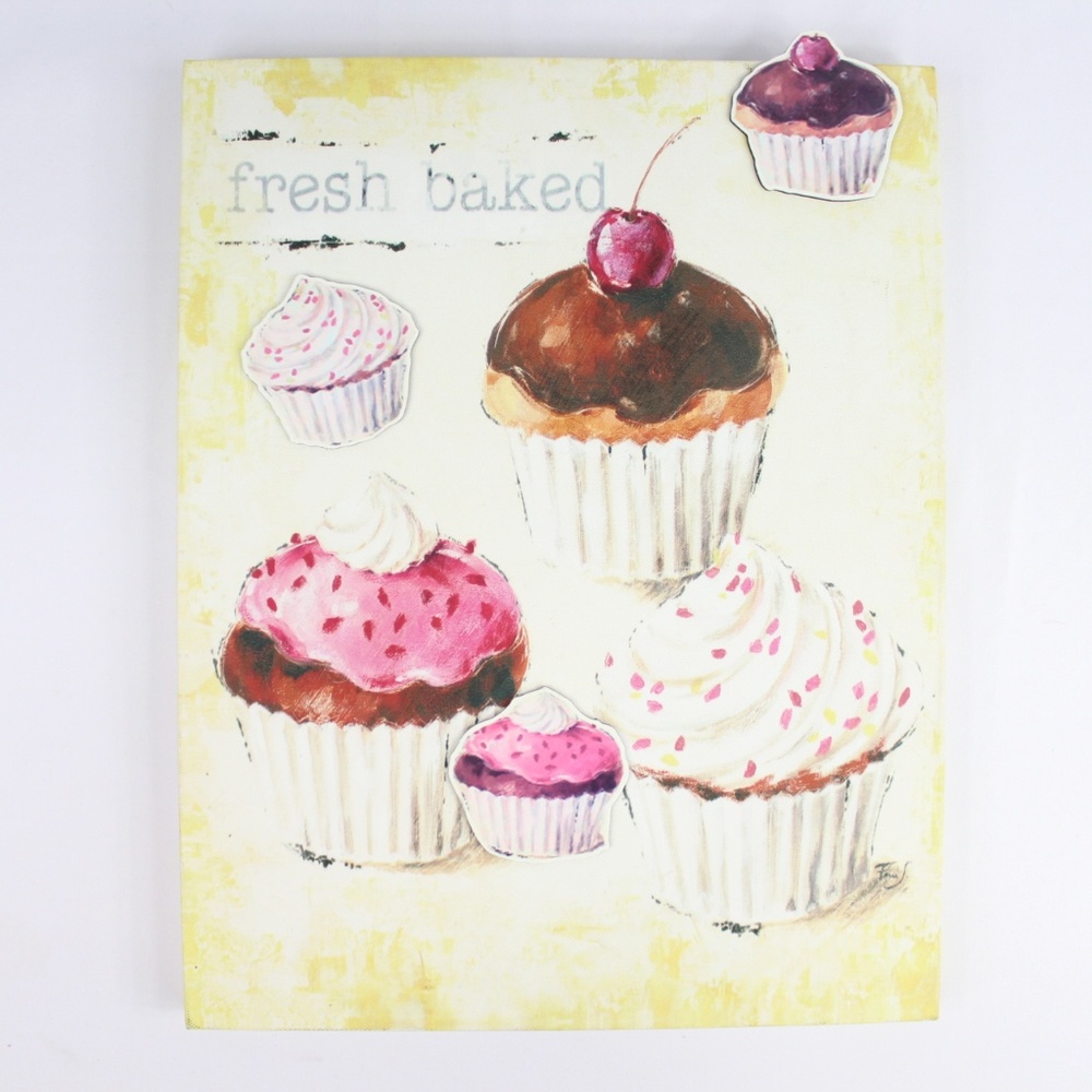 Cupcake Wall Art Decor with Pink and Brown Accents